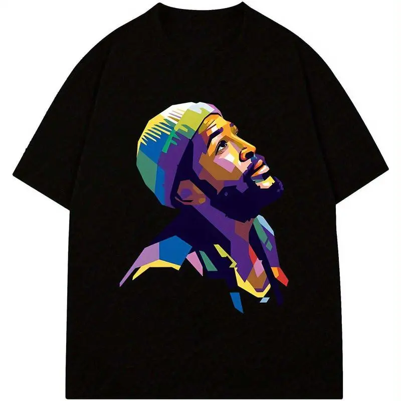 Men's Classic Fit Cotton Short-Sleeve Menswear Top - Round Neck Streetwear, Digital Print Abstract Portrait Graphic, Soft Comfortable for Casual, Art-Related Events, Tops, Shortsleeve, Tshirt, Men's T Shirts, Unisex, Refer To Size Chart, T-Shirt, Soft Cot