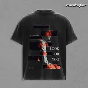 SOMBR merch I'd Look For You In a Room Full of People Black Oversized Washed T-Shirt Merch Lyric Portrait Graphic Print Streetwear Unisex Cotton Concert Tee
