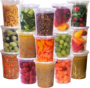 Deli Containers with Lids 32 oz. [24 Sets] Plastic Soup Containers with lids Deli Cups, To Go Food Containers