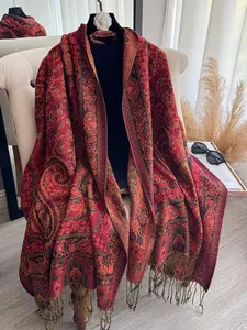 Women's Vintage Paisley Print Long Shawl, Textured Blanket Scarf, Casual Soft Scarf, Boho Style Tassel Decor Scarf for Daily Wear, Fashion Accessories for Women & Girls