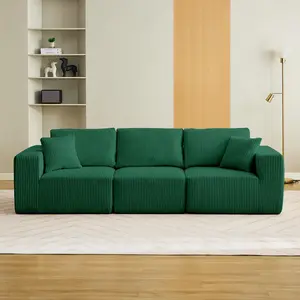 GARVEE 108" Modular Sectional Sofa Cloud-Like  Linear Three-Seater Couch with Chaise Lounge Convertible Compression Sleeper No Assembly Required Corduroy Fabric for Living Room Bedroom Apartment