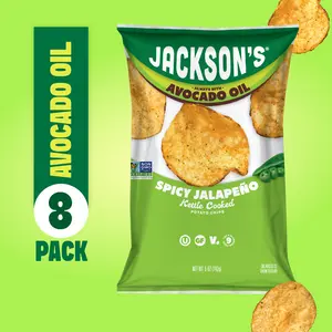 Spicy Jalapeño Kettle Chips in Avocado Oil 5oz (Pack of 8) Gluten Free, Dairy Free, Non-GMO, Kettle Cooked, Seen on Shark Tank