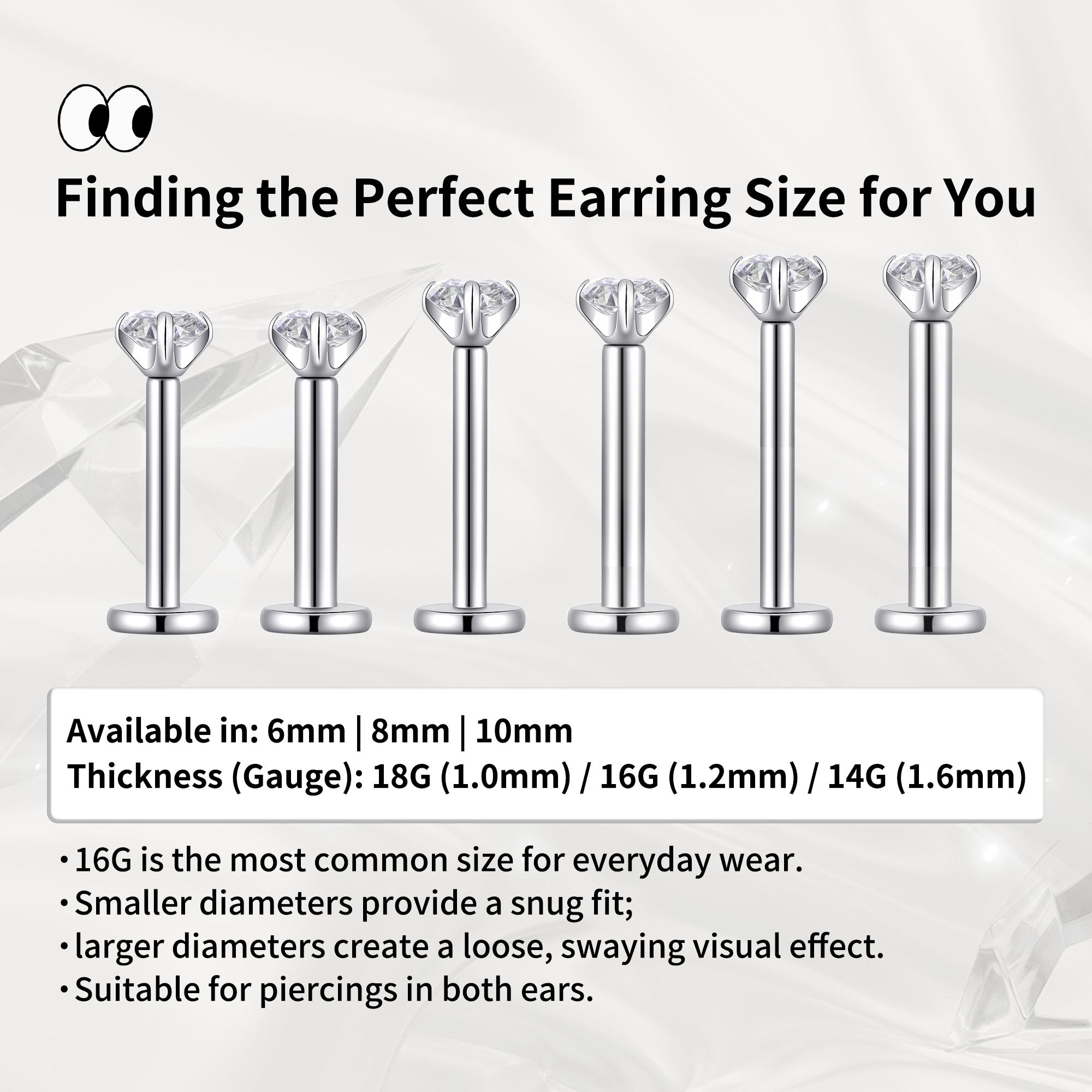 BODY FREEDOM Titanium Flat Back Stud Push PinLabret Earring with CZ for Lip Nose Helix & Cartilage Piercing Jewelry High-Quality Piercing Jewelry
