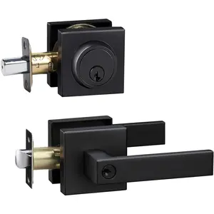 Front Door Lock Set, Exterior Door Lock Set, Door Handle with Single Cylinder Deadbolt Lock, Keyed Alike Door Locks For Front Door(Matte Black, 1 Pack Set)