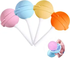 4 Pack Silicone Lollipop Popsicle Molds, BPA Free Reusable Ice Cream Molds with Sticks, DIY Homemade Freezer Treat Maker for Kids & Toddlers (Pink/Yellow/Orange/Blue)
