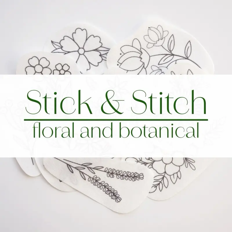 Stick & Stitch Embroidery Patterns - 10 Floral & 10 Botanical Designs on Water-Soluble Paper for Clothing Hats Tote Bags & More