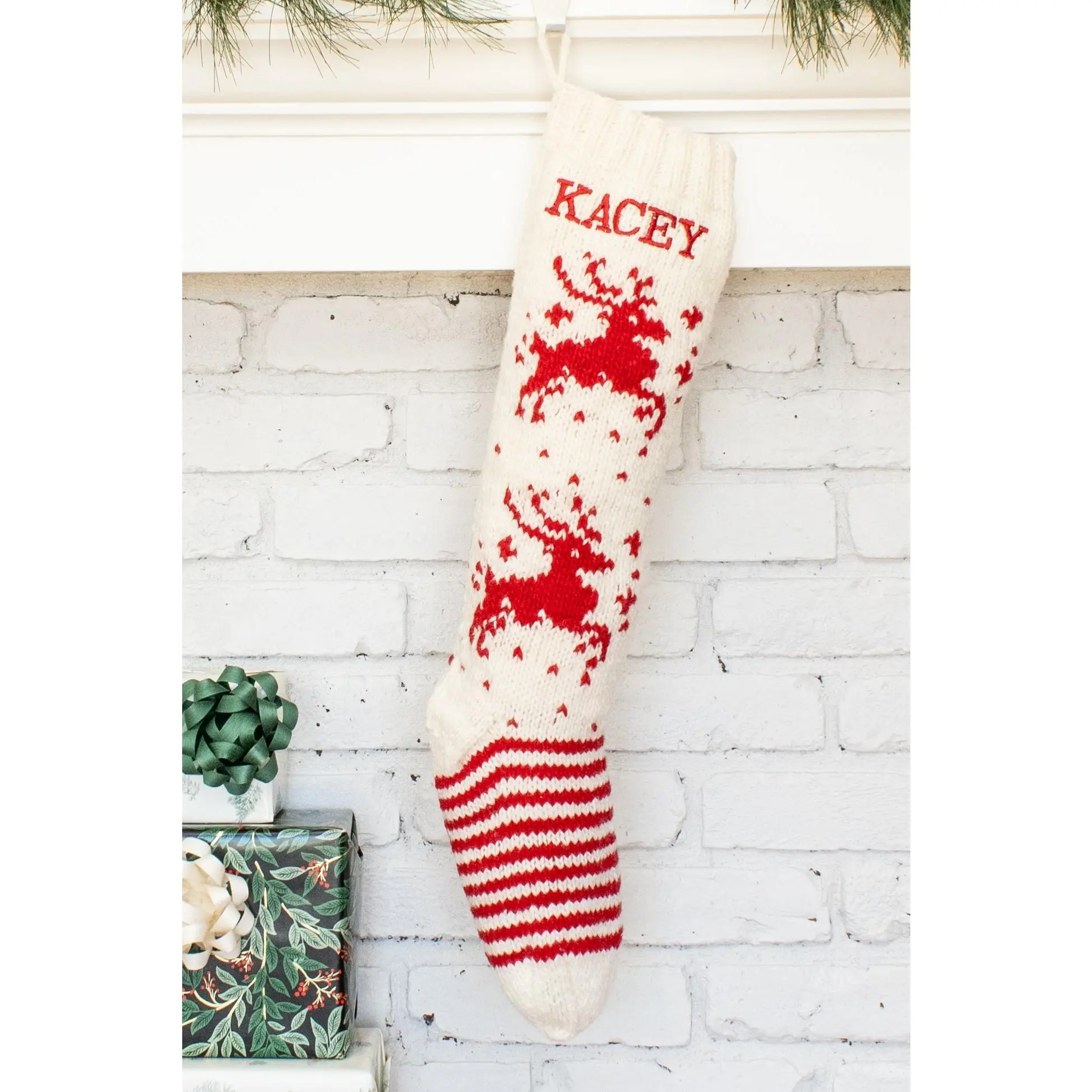 White and Red Deer Personalized Christmas Stocking