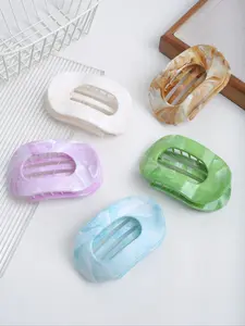 Elegant Sweet Marble Pattern Oval Duckbill Hair Clips, Flat Round Hair Clips for Thick Hair, Versatile Shark Clip Hair Accessories, Flat Claw Clips