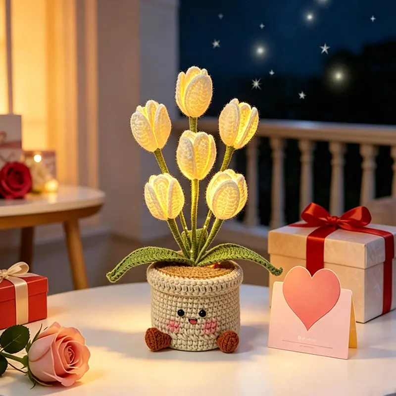 Handmade crochet tulip LED light - Valentine's Day/Mother's Day gift, cute decoration, warm home, bedside table decoration, Valentine's Day decoration, 2026 decoration