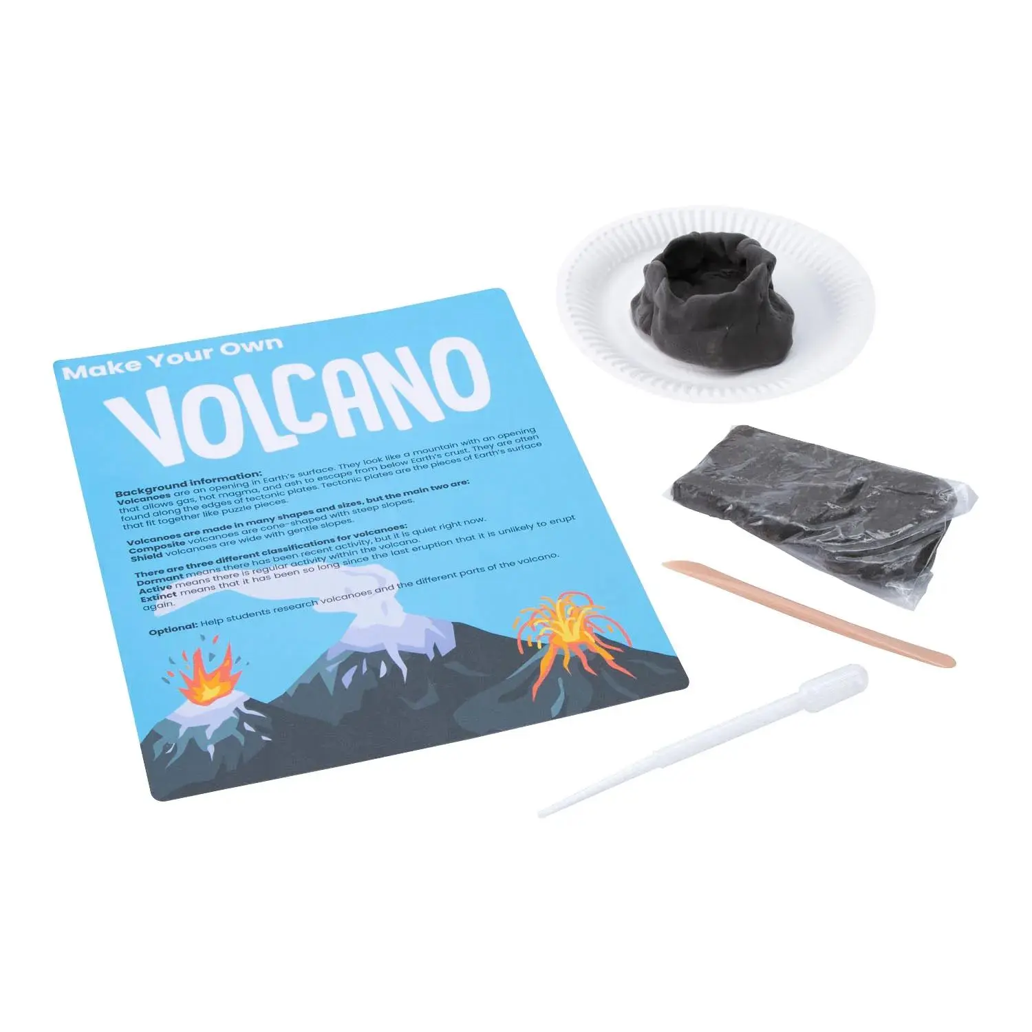 6 in Plastic Clay Volcano Craft Kit - Make Your Own Educational Craft, Conforms to ASTM D-4236, Includes Instructions, Makes 12