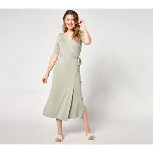 Barefoot Dreams Luxe Milk Jersey 3/4 Sleeve Wrap Dress