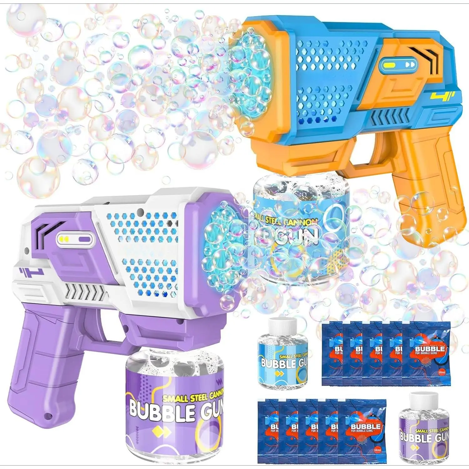 004-P  2 Pack Bubble Gun with Lights, Bubble Machine for Kids with 2 Bottles 10 Bags Refill Solution, Bubble Guns for Wedding, Birthday, Parties, Outdoor Toy, Gift, Bubble Guns for Toddlers, Bubble Wand