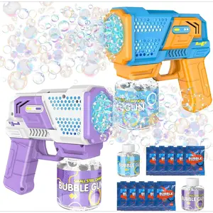 004-P  2 Pack Bubble Gun with Lights, Bubble Machine for Kids with 2 Bottles 10 Bags Refill Solution, Bubble Guns for Wedding, Birthday, Parties, Outdoor Toy, Gift, Bubble Guns for Toddlers, Bubble Wand