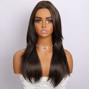 SMILCO/22Inch Small Lace Brown Straight Synthetic Hair/Futura Fiber / SM019-2