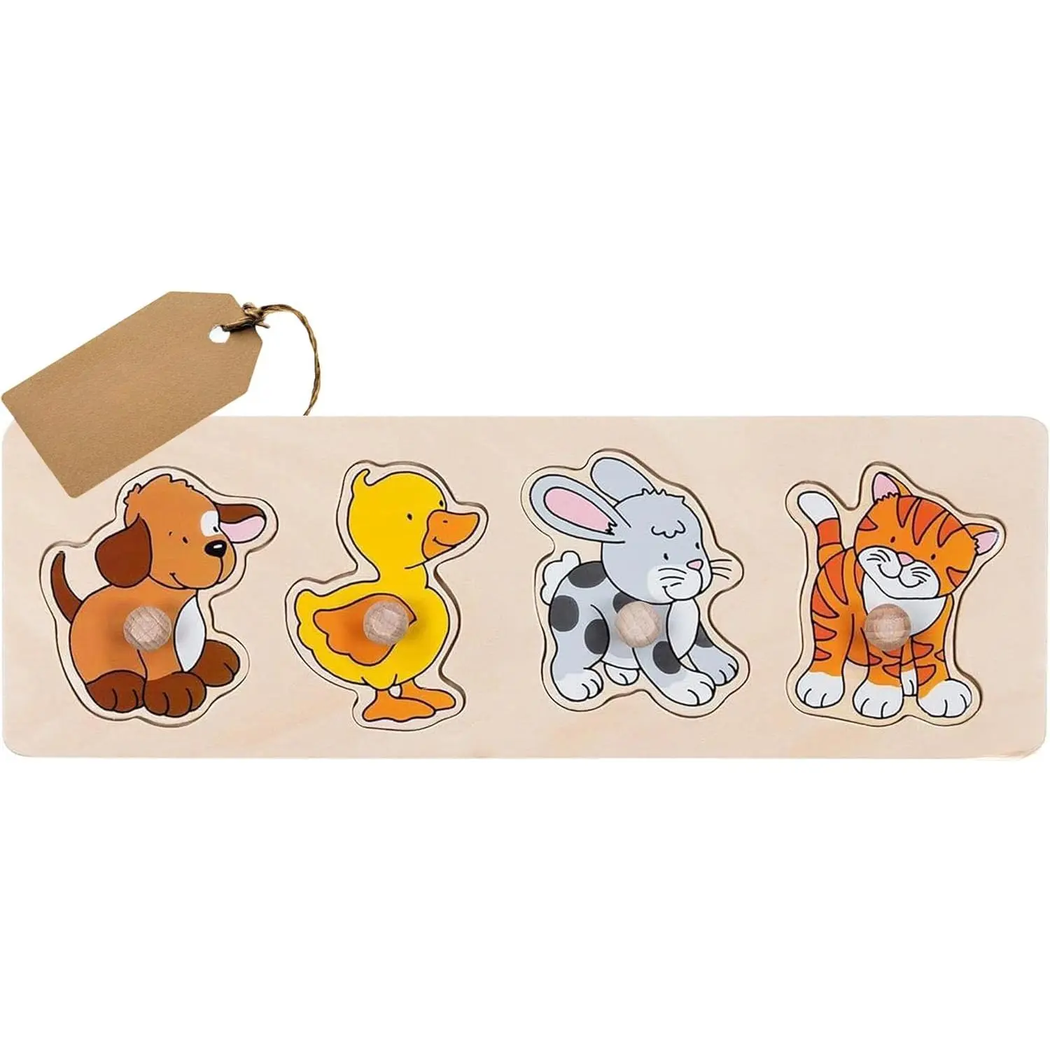 GOKI Wooden Peg Puzzle for Toddlers – Montessori Inspired Learning Toys for Toddlers I Farm Animals Knob Puzzle Ages 1+ Develops Fine Motor Skills and Shape Recognition I Designed with Love in Germany