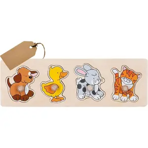 GOKI Wooden Peg Puzzle for Toddlers – Montessori Inspired Learning Toys for Toddlers I Farm Animals Knob Puzzle Ages 1+ Develops Fine Motor Skills and Shape Recognition I Designed with Love in Germany