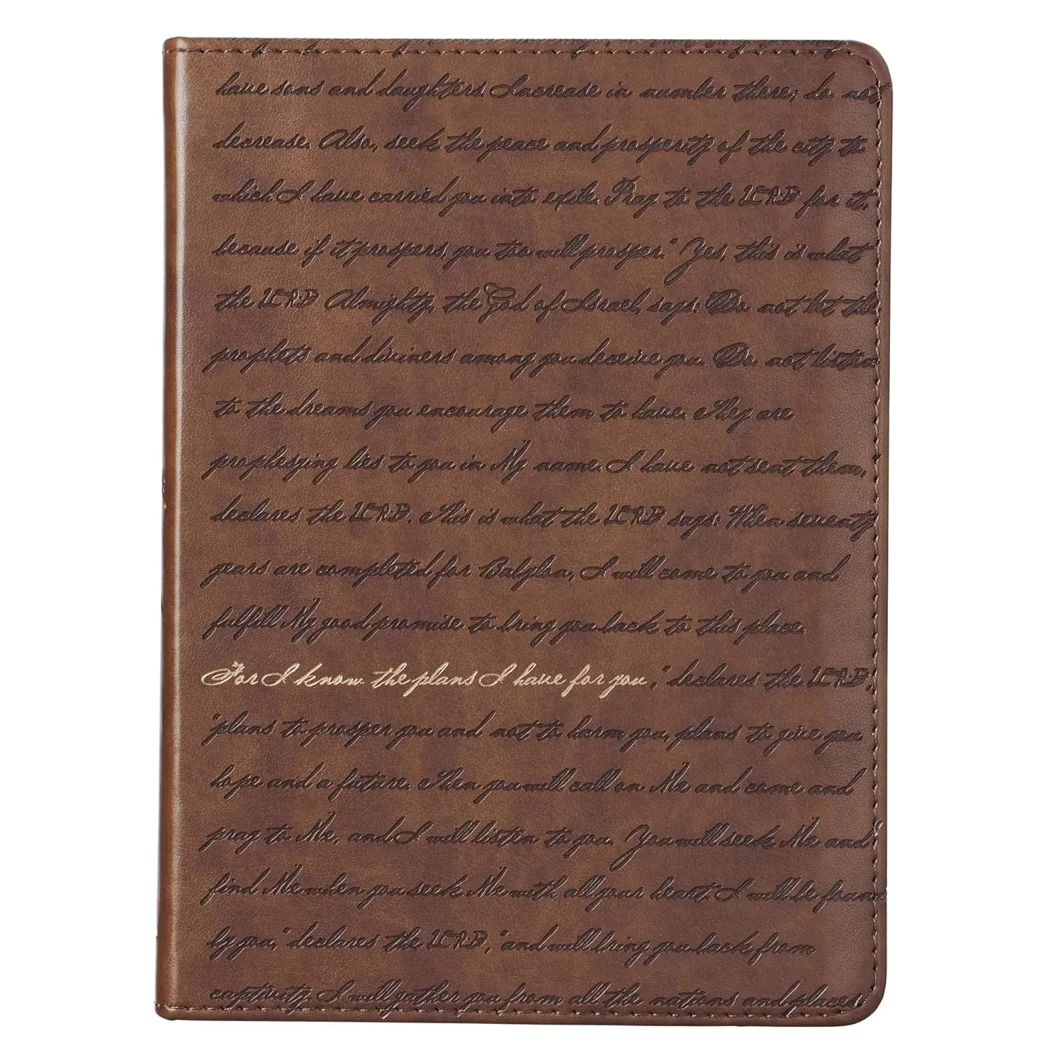 Christian Art Gifts Brown Heat-Debossed Faux Leather Flexcover Journal, 7.2"x5.4"x0.75", Jeremiah 29:11 Scripture, 240 Lined 27 lb Bond Pages, Gilt Edges, Ribbon Marker, Inspirational Office Stationery for Dad, Husband, Brothers, Journaling Supplies