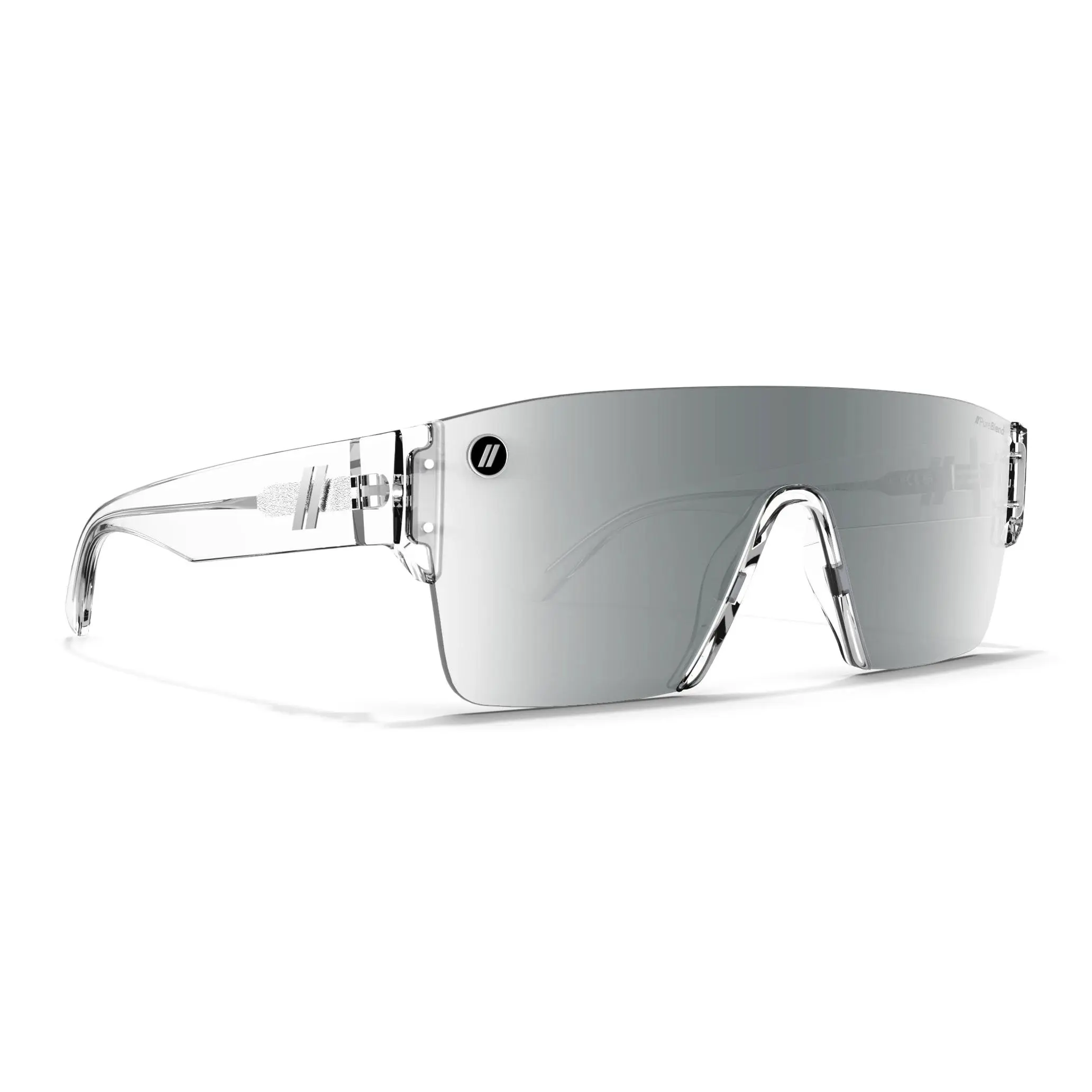 Blenders Eyewear Kingpin Crystal Sunglasses Unisex Gloss Crystal Clear Polarized PureBlend™ Silver Mirror UV 100% Protection Medium-Large