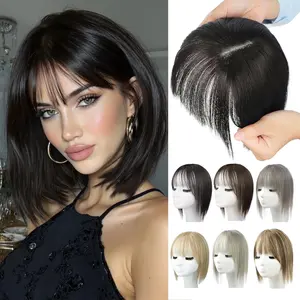Clip-In Hair Topper for Women, 12-Inch Fluffy Synthetic Piece with Bangs, Breathable Silk Base for Thinning Hair & Grey Coverage, Clip In Synthetic Extensions & Pieces, Hideable Bangs Synthetic Extensions & Pieces