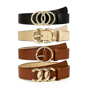 Women’s minimalist fashion belt set (4 pieces); classic denim pants/dress belt; metal buckle design with three ring sizes (two rings and one ring); solid-color elegant belt; everyday commuter waist accessory; elegant multifunctional women’s belt; pairs wi