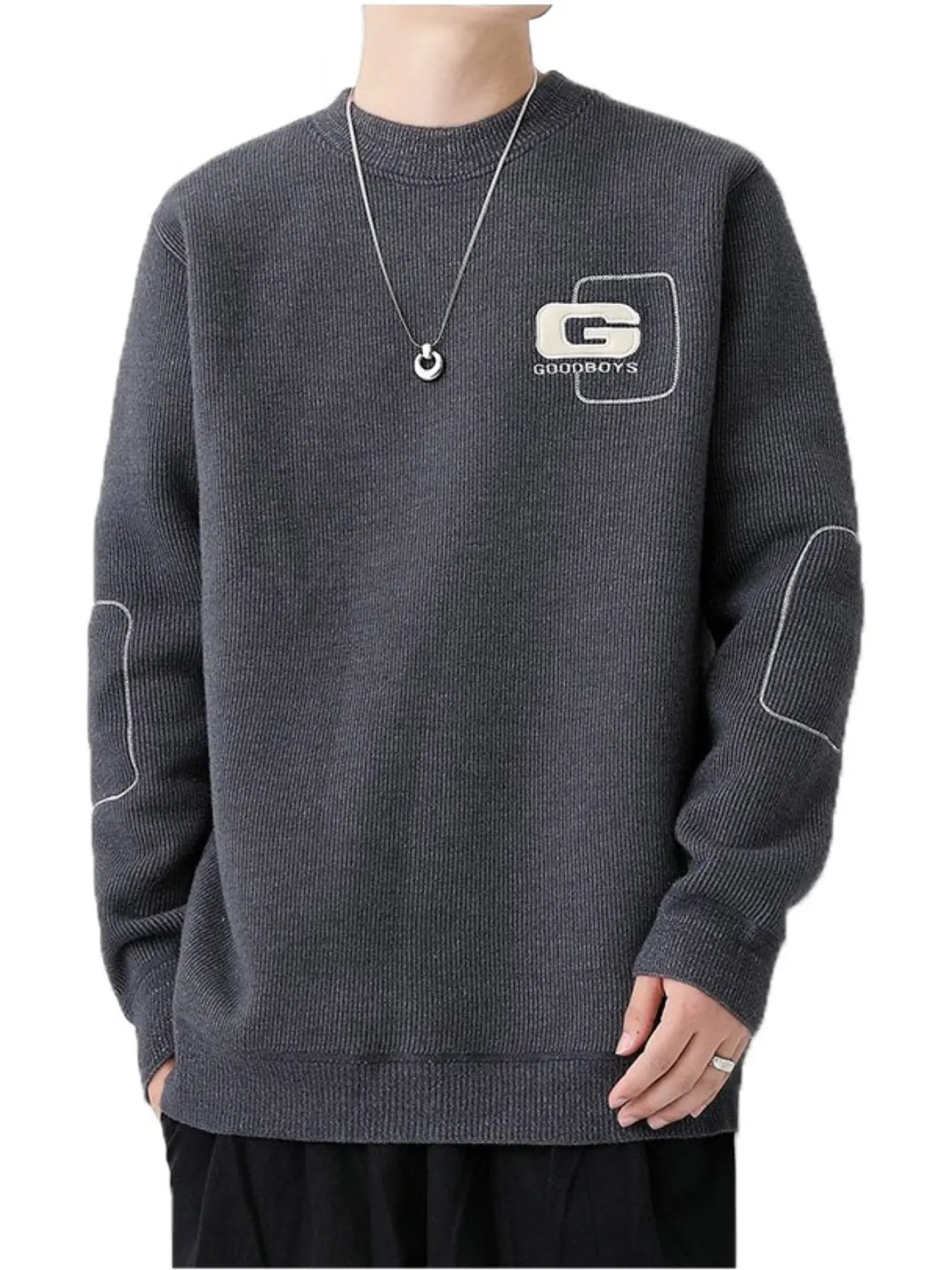🔥Hot Sale! Men's Casual Letter G Embroidery Sweater Autumn Winter Loose Fit Crew Neck Knit Pullover Fashion Streetwear Warm Tops For Men