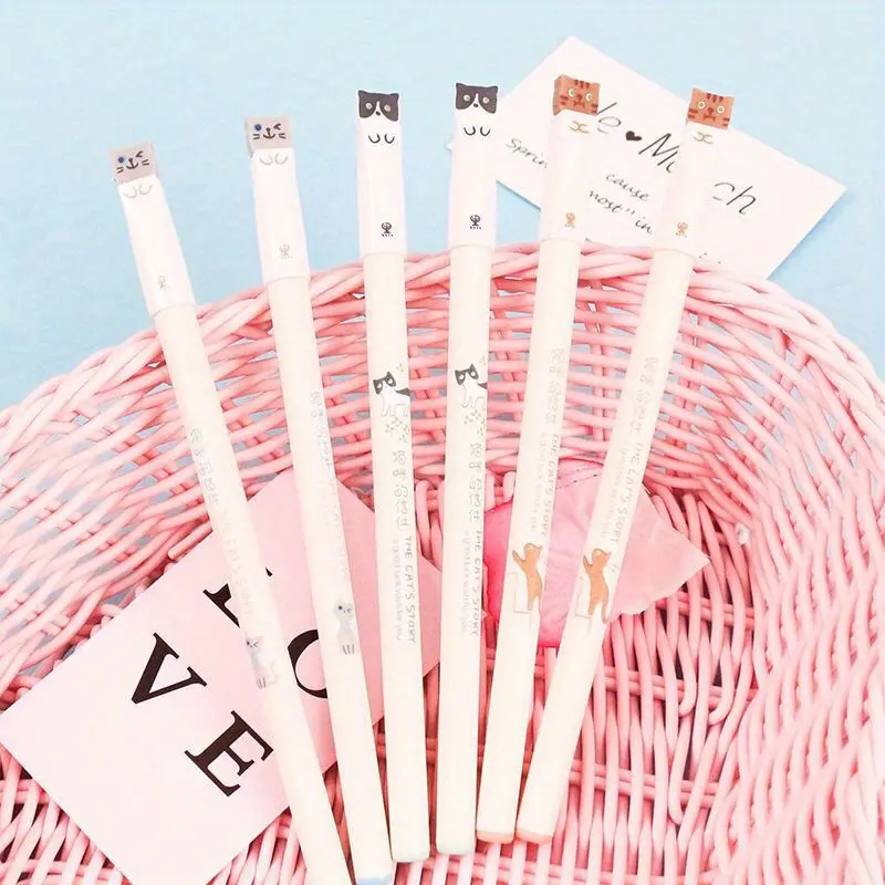 6pcs cat design gel pen ink pen pack letter 0.38mm full needle tube student uncap cute creative stationery office gel pen Writing Pens