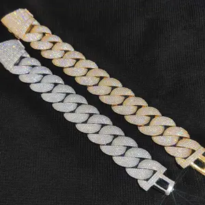 Hip Hop Rock Exaggerated 22mm Chunky Cuban Link Men Choker Jewelry Iced Out Full Cuban Link Chain Bracelet For Men Bubble Cuban Chian