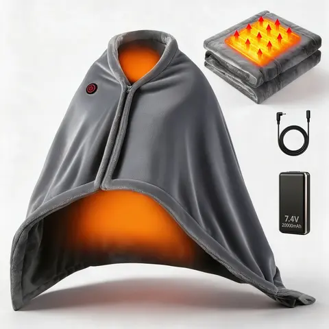 Portable Heated Blanket Shawl with 20000mAh Battery, 67" x 36" Wearable Heated Blanket, Electric Poncho, 15s Fast Heating, 3 Heat Levels, Velvet Fleece, Auto-Off, Washable Cordless Heated Throw, Blanket Wrap for Home, Office, Camping, Travel & Winter Gift