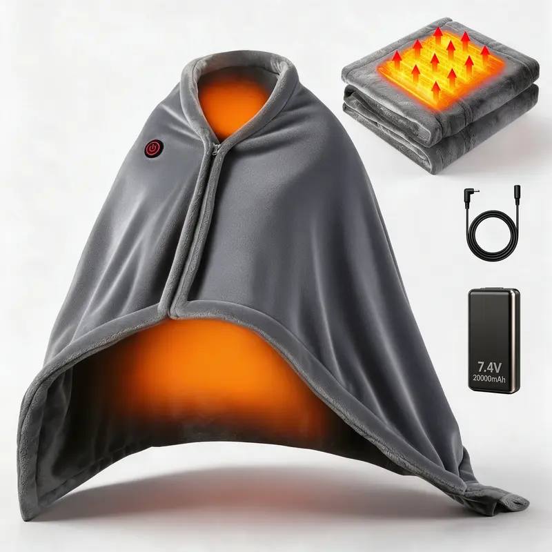 Portable Heated Blanket Shawl with 20000mAh Battery, 67" x 36" Wearable Heated Blanket, Electric Poncho, 15s Fast Heating, 3 Heat Levels, Velvet Fleece, Auto-Off, Washable Cordless Heated Throw, Blanket Wrap for Home, Office, Camping, Travel & Winter Gift