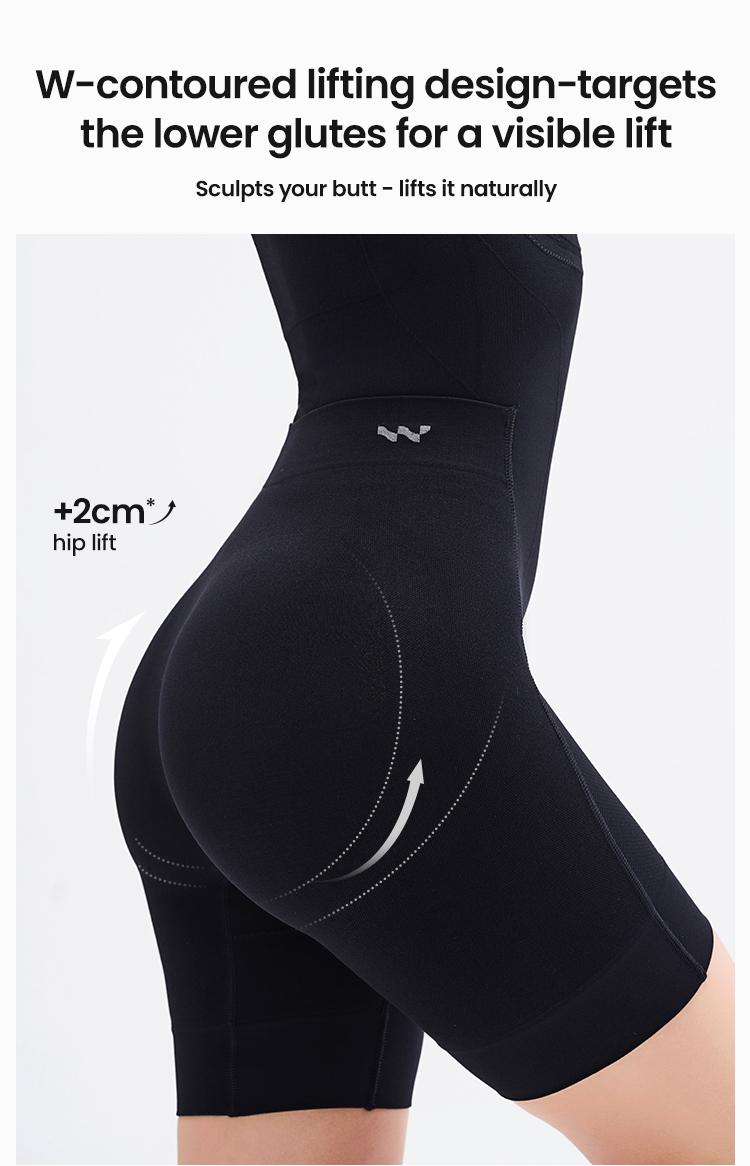 W-contoured glute lifting design on black bodysuit