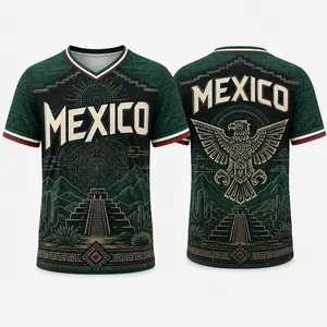 Men’s Mexico-Inspired V-Neck Sporty Sports Jersey Shirt - Breathable Mesh Polyester Short Sleeve Top with Heritage Graphic, Casual for Game Day, Travel, Sporty Sports Tops