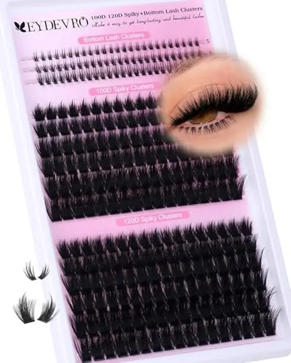 EYDEVRO Fluffy Lash Clusters with Bottom Lashes Volume Eyelash Clusters with Spikes Thick Full 10-20mm Cluster Eyelash Extensions D Curl Individual Cluster Lashes Fairy Manga DIY Lash Extensions