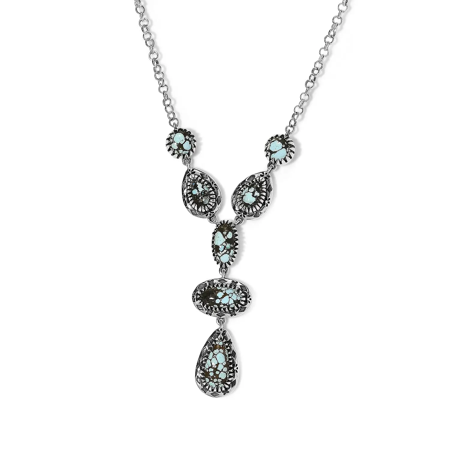 D'Joy Artisan Crafted Premium Spiderweb Turquoise Necklace (18-20 Inches) in Sterling Silver 7.75 ctw