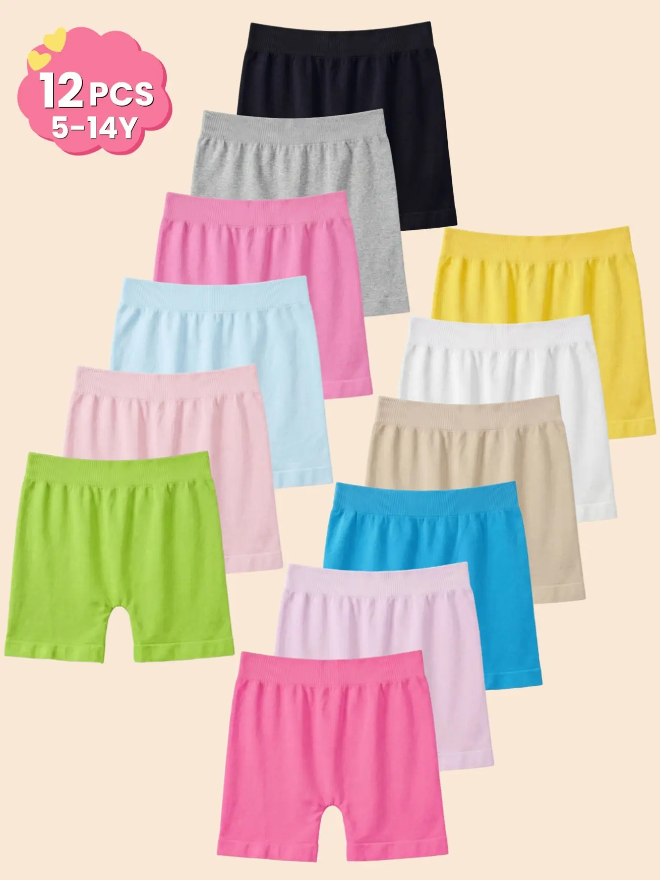 10/12-Pack Girls Seamless Underwear,Soft Breathable Boxer Briefs Stretchy Comfy Safety Shorts for Daily Wear Summer School,Kids Shorts Summer Vacation Play,for Sensitive Skin,Pastel Color Panties,5-14Y, Youth Underwear, Essential Underwear