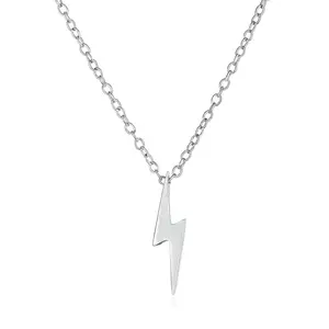 Minimalist Geometric Lightning Bolt Pendant Necklace with CZ Gold Plated Silver
