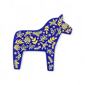 Magnet: Blue Swedish Dala Horse with Yellow Kurbits Refrigerator Magnet