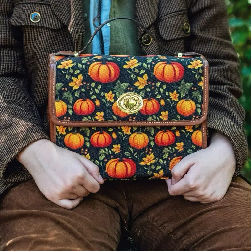 Harvest Pumpkin Satchel - Autumnal Design with Pumpkin Motif and Golden Buckle Closure