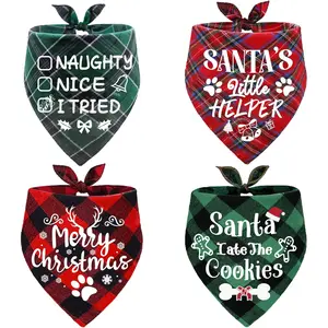 4 Pack Merry Christmas Dog Bandanas Classic Plaid Christmas Xmas Dog Christmas Bandana Pet Scarf Bibs Kerchief Gift Set Dog Bandanas Christmas for Medium Large Dogs Pets duludulu