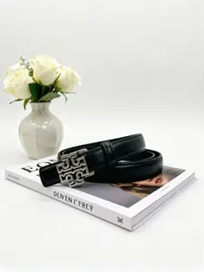 High-End Letter Metal Buckle PU Women's Belt, Elegant All-Season Accessory, Stylish Fashion Waistband for Daily Wear