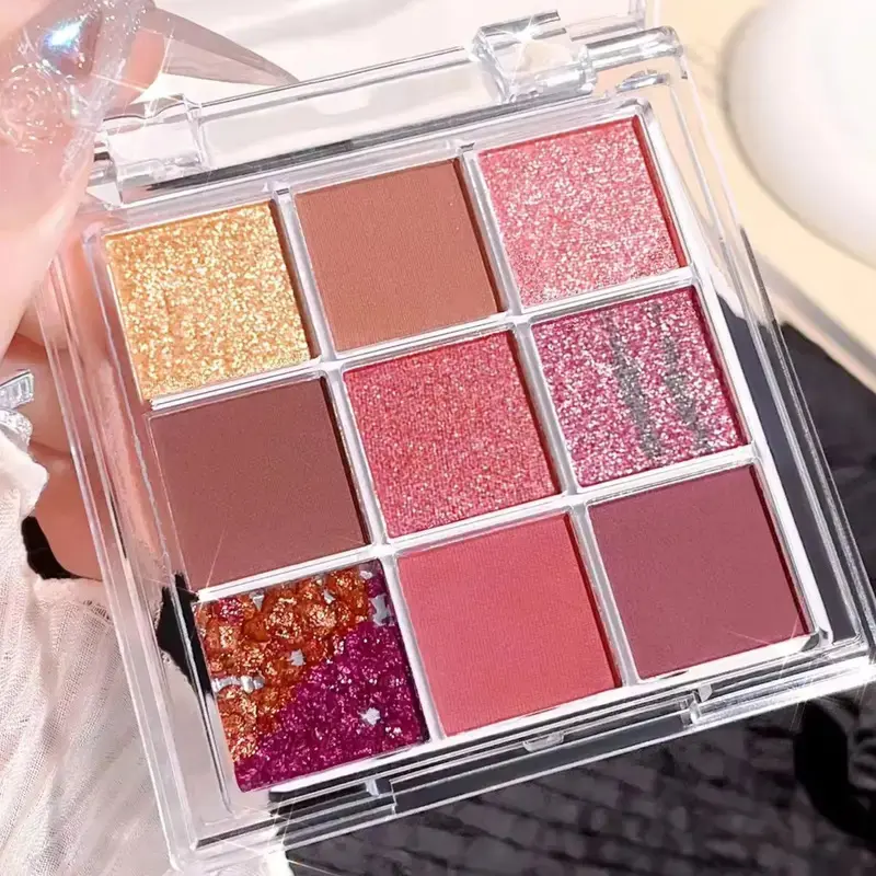 9-Color Summer Eye Shadow Palette - Orange Brown, Pink, Gold Shades, Matte & Shimmer Effects, Long Lasting, Easy to Wear, Glitter Rose Finish, Apply Easily, Makeup