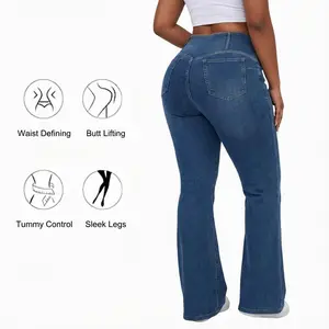 Sculpt Touch High Waisted Bootcut Flare Jeggings for Women – Crossover Waist & Illusion Pocket, Yoga-Stretch Denim