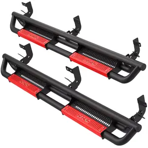 YITAMOTOR 6 inch Running Boards Compatible with 2009-2018 RAM 1500/2010-2024 RAM 2500 3500 Crew Cab/2019-2023 RAM 1500 Classic Crew Cab, Bolt-on Side Steps with Paintable Step Plates, Black and Red Nerf Bars