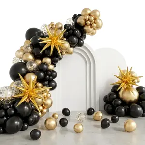 Black Gold Star Balloon Garland Kit - 132Pcs DIY Arch with Starburst Foil Balloons for Party, Wedding & Birthday Decor