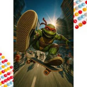5D DIY Full Drill Round Diamond Painting Kit - Ninja Turtles, Skateboard, City Mosaic, Canvas - DIY Decorative Painting, Home Wall Decor, Suitable for Halloween and Christmas, Birthday and Anniversary Gifts
