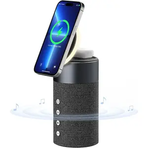 Bluetooth speaker magnetic wireless charger bluetooth speakers with night light 2 in 1 wireless charging station for iphone series airpods pro32gift ideal