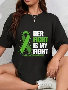 100% Cotton Liver Cancer Her Fight is my Fight Liver Cancer Awareness T-Shirt Round Neck Short Sleeve T-Shirt Women's Men Graphic Tee