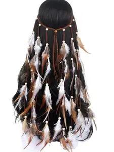 Boho Feather Headband, Long Boho Hair Accessories, Indian Style Headbands, Feathers & Fringes, Perfect for Any Occasion, Hair Crowns
