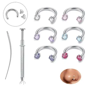 6pcs Piercing Horseshoe Cartilage Earrings Nose Rings Set Stainless Steel Body Piercing Jewelry