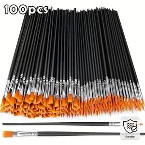 100pcs Synthetic Paint Brushes | Flat & Round Tips, Durable Fluted Handles, Professional for art Set for Acrylic, Watercolor, Face for art, Canvas, Rock for art - Ideal for Artists and Hobbyists