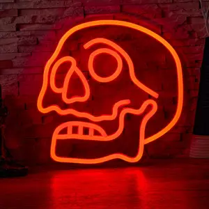Skull Shaped Design USB Powered Neon Sign Light, Creative Skull Design Neon Sign Table Light, Decorative Light for Home Party & Festival, Led Signs, Led Neon Lights